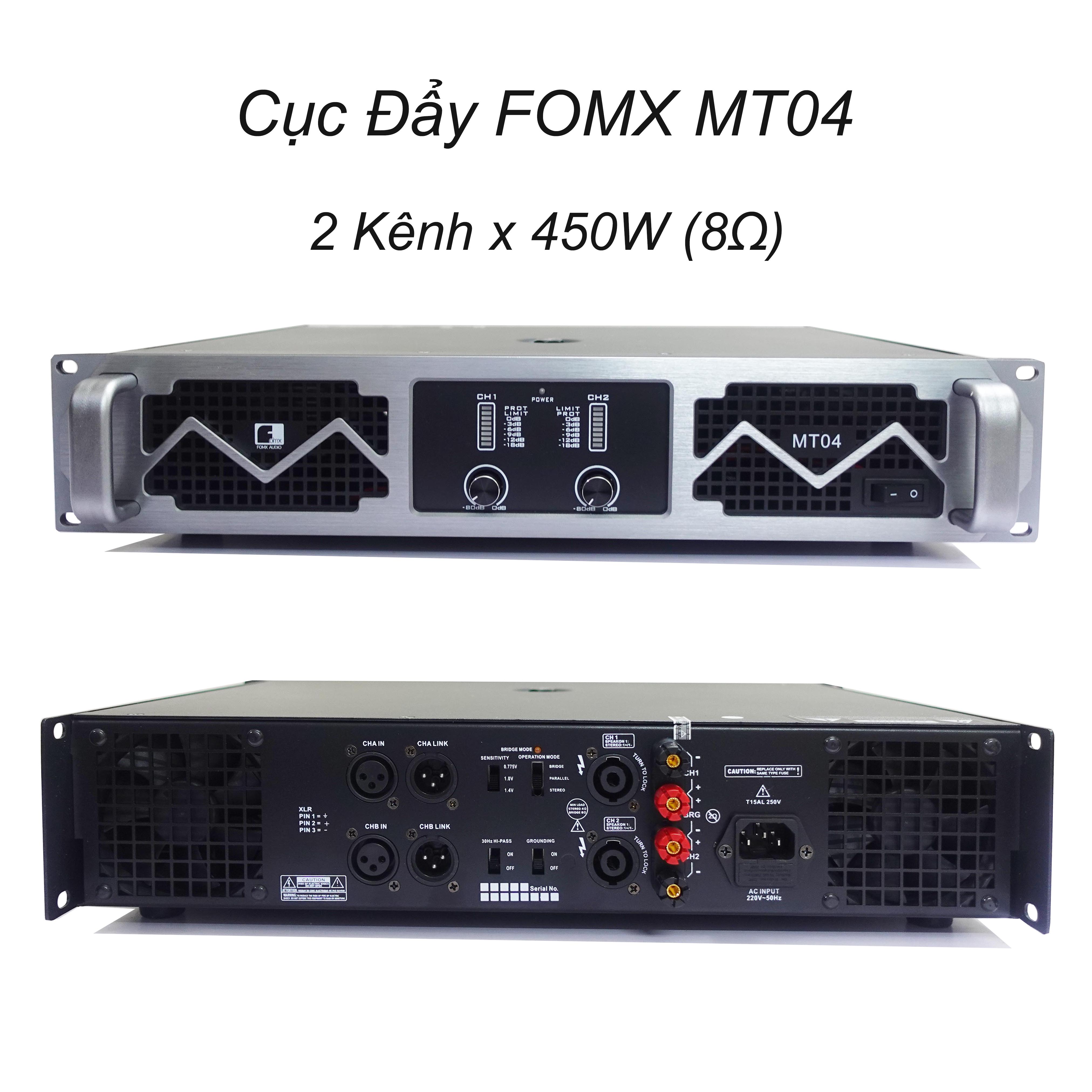 Cục Đẩy công suất 2 kênh FOMX MT04, công suất 450w x 2 kênh